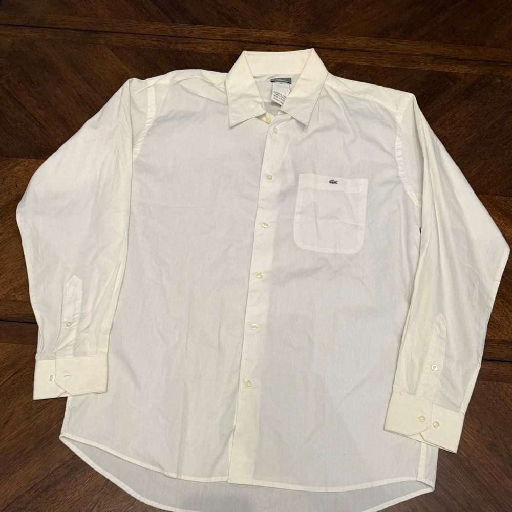 Lacoste Mens White Cotton Button Down Shirt CH965C 51 001 Size L Made in France
